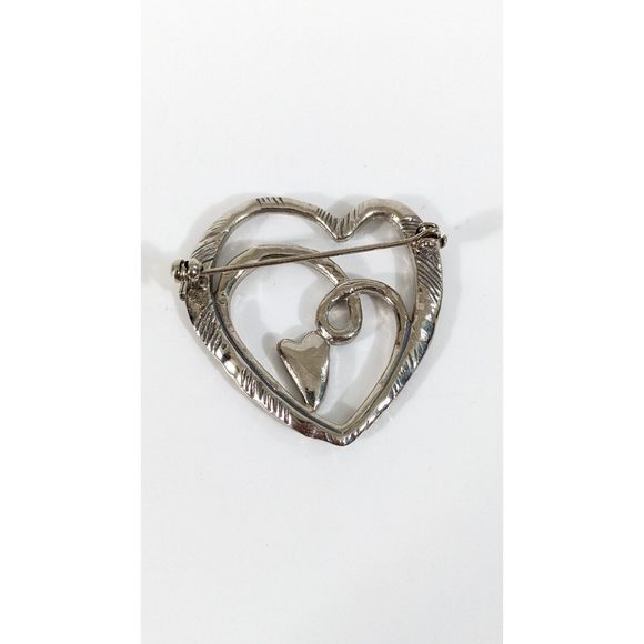 Heart Shaped Silver Toned Red Enamel  Multi Heart Brooch Pin - Love Valentine's - Picture 5 of 9